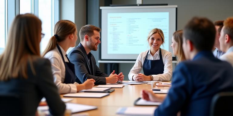 A group of hospitality staff engaged in a professional training session